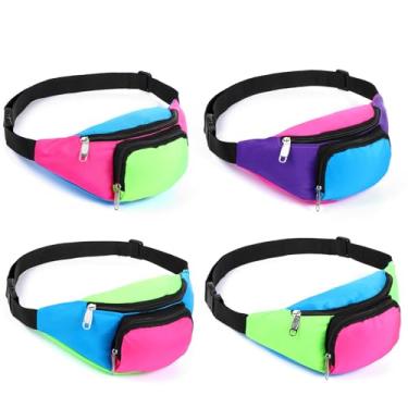 Imagem de Pochete retrô neon retrô dos anos 80 anos 90 com 2 bolsos bolsa de cinto retrô pochete neon pochete pequena dos anos 90 fantasias para mulheres e homens, pacotes de cintura para festivais de fim de