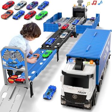 Imagem de Pista de corrida Toy Carrier Truck com 8 carros de corrida para crianç