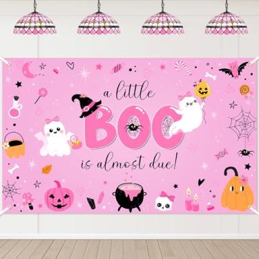 Imagem de Avezano Pano de fundo de chá de bebê Halloween A Little Boo is Almost Due Baby Shower Decorações de festa abóbora fantasma morcego Halloween Boo Faixa de festa de bebê recém-nascido (rosa, 1,8 x 1,1 m