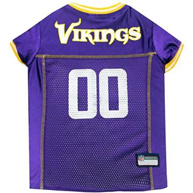 Imagem de Camiseta NFL Minnesota Vikings Dog, Tamanho: Pequena. Melhor fantasia de camisa de futebol para cães e gatos. Camisa de jérsei licenciada.