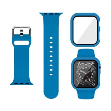 Imagem de XFEN Pulseira esportiva de silicone tamanho P/M com protetor de tela para Apple Watch série 10 de 42 mm - azul royal (azul Klein)