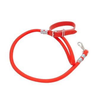 Imagem de Coleira de Couro vermelho + guia de corda Vermelho Para todos os porte e raças de cachorro (coleira 2)