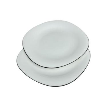 Imagem de Jogo 2 Pratos Sobremesa Vidro Opalino Branco com Borda Preta - Lhermit