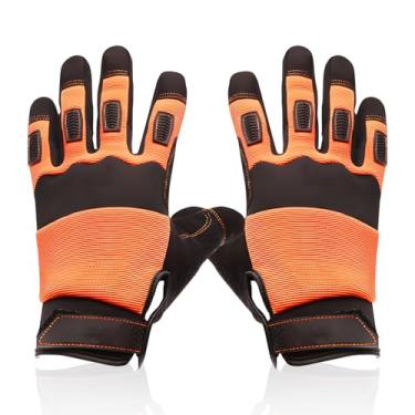 Imagem de hisptgo Luvas de trabalho mecânicas, luvas de trabalho premium com aderência aprimorada para quintal, exterior e trabalho mecânico, luvas respiráveis antiderrapantes (laranja, GG)