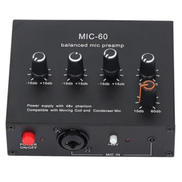 Imagem de Luqeeg Pré-amplificador de microfone, DC5-12V 3,5 mm, 6,5 mm, interface XLR, 60DB, ganho de 48 V, amplificador de microfone condensador dinâmico, amplificador de microfone para estúdios domésticos