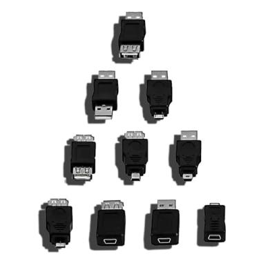 Imagem de Conjunto de adaptadores USB, pacote com 10 conversores USB 2.0 macho para fêmea, conectores de dados micro/mini USB