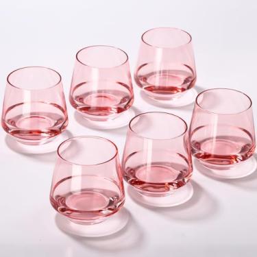 Imagem de Conjunto de taças de vinho sem haste rosa com design clássico de 170 a 400 ml, vidro sem haste para bebidas e vinho - Conjunto exclusivo de copos para festas, uso em casa e bar