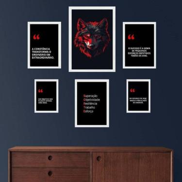 Imagem de Composição 6 Quadros Motivacionais Sucesso - Lobo - Vidro