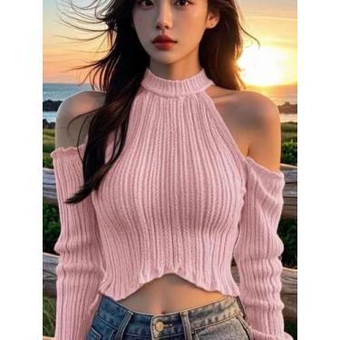 Imagem de Blusas Cropped De Ombro Caído Com Textura Estilo Y2K Elegantes De Mang