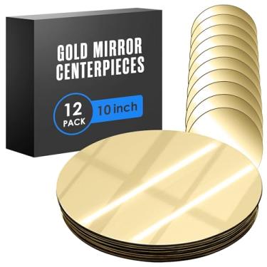 Imagem de Houseables Centros de mesa espelhados, espelhos redondos para centros de mesa, bandejas espelhadas, bandeja de prato de mesa redonda, círculo, carregador, base de peça central, pequeno, casamento