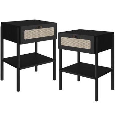 Imagem de Kit 02 Mesas De Cabeceira 01 Gaveta Com Telinha Pés Madeira Moss A03 N