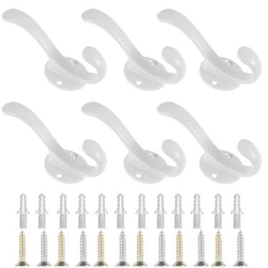 Imagem de WHSUNVO 6 peças ganchos de parede ganchos de toalha de liga de alumínio gancho de chapéu resistente retro multiuso gancho para roupão para banheiro, quarto, cozinha, varanda entrada (branco)
