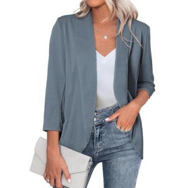 Imagem de Blazer feminino Happy Sailed com frente aberta, manga 3/4, azul, 1X