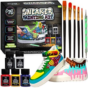 Imagem de Craft It Up Kit de pintura de tênis Kit completo de pintura de sapatos para tênis - tinta, pincéis, fita adesiva e mais incluídos - Kit de personalização de sapatos