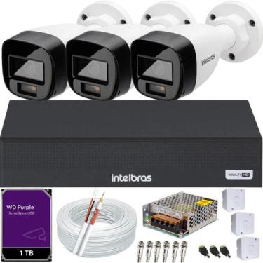 Imagem de Kit Intelbras 3 Câmeras 3220b Full Color áudio Dvr 4ch 1104c Hd 1Tb Pu