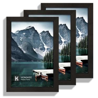 Imagem de Porta-retratos Hongkee 6x9 Moldura de madeira preta com vidro real