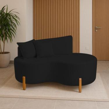 Imagem de Sofá Orgânico 2 Lugares Curvo 1,5m com Almofadas Pés de Madeira Tecido