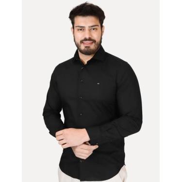 Imagem de Camisa Tommy Hilfiger Masculina Slim THFlex Poplin Preto, XL/GG