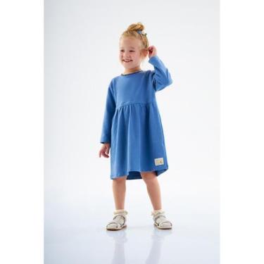 Imagem de Vestido Manga Longa Infantil Nature em Molecotton Up Baby, Azul, 2