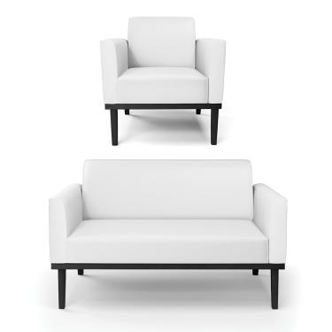 Imagem de Sofá Namoradeira com Poltrona Base de Madeira Fixa Preto Marisa Corino Branco D03 - D'Rossi