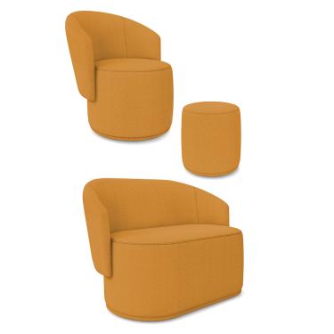 Imagem de Sofá Namoradeira com Poltrona e Puff Orgânico Sala Malu Bouclê Mostarda M11 - D'Rossi