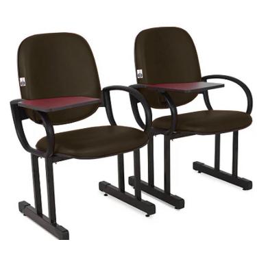 Imagem de 02 Cadeiras Escolar para Auditório e Escolas com Prancheta Linha Dallas Auditório Marrom