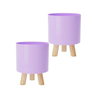 Imagem de Kit com 2 - Cachepot Retro pé Madeira Decoração (Lilas Candy)