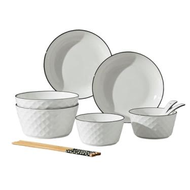 Imagem de Pratos de cerâmica de diamante rosa e utensílios de mesa requintados sob o esmalte para uso doméstico - conjunto de 10 peças [caixa]