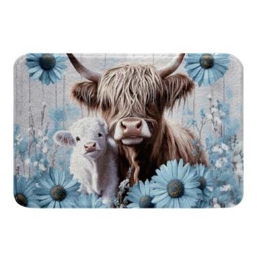 Imagem de jejeloiu Highland Cow Tapetes de banheiro Daisy Highland para banheiro 50,8 cm x 81,3 cm para crianças, meninos, meninas, adolescentes, botânico, floral, estampado, tapetes de banho para banheira,
