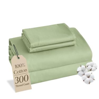 Imagem de MCO Jogo de lençol 100% algodão, 300 fios de algodão, bolso profundo de 40,64 cm, lençóis de resfriamento respiráveis 3 peças (twin, verde)