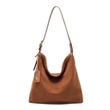 Imagem de Bolsas femininas de camurça de couro legítimo, vintage, bolsa Hobo, bolsa folgada, bolsa tiracolo de ombro, Marrom #1, Large