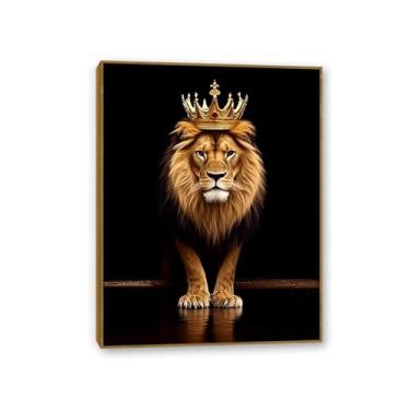 Imagem de SDYJ6GSW Leão com coroa decoração de parede de tela rei e rainha animal pôster preto e branco leão com coroa arte de parede para homem sala de estar quarto banheiro decoração de casa 80 x 60 cm (32 x