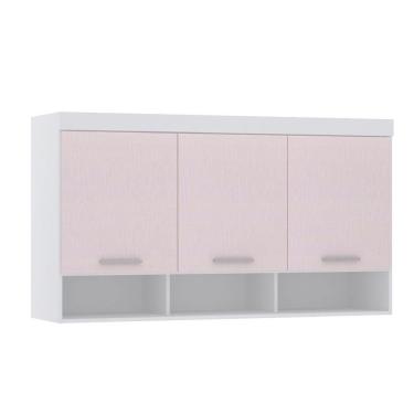 Imagem de Armário Aéreo Maleiro Modulado 145cm 3 Portas Alpes Luciane Móveis Branco Pf Com Rosa Pf