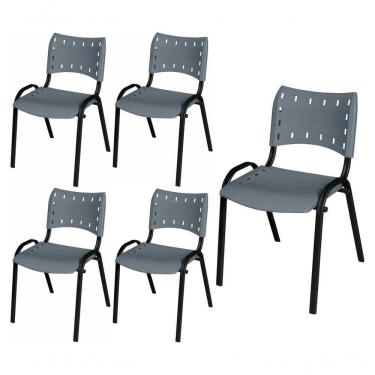 Imagem de Cadeira Iso Base Preto Igreja, Escola, Escritório - Cinza Kit 5 Peças