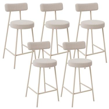 Imagem de Kit 05 Banquetas Baixa Cozinha Sala Jantar Bancada Milão Arena L02 Bouclê Creme - Lyam Decor