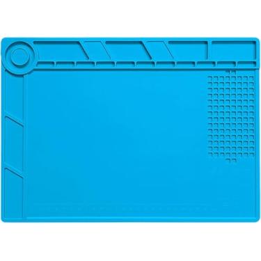 Imagem de Tapete de bancada de trabalho, tapete de solda, 35 x 25 cm, espesso, antiestático, silicone, com áreas magnéticas, almofada de estação de solda resistente ao calor para organização de pistolas de