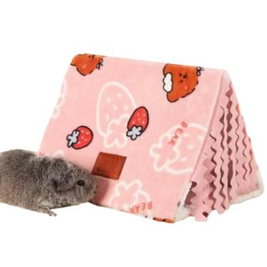Imagem de Esconderijo de porquinho-da-índia com cortina e túnel de borlas - cama macia com forro de lã - adequado para porquinho-da-índia, hamster, chinchila (rosa, M)