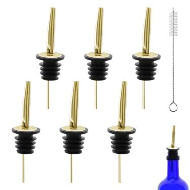 Imagem de 6 bicos de despejo para garrafas de licor, despejadores clássicos de aço inoxidável com bico cônico, despejadores de fluxo livre, borda de garrafa clássica de 3/10.2 cm (6, ouro)