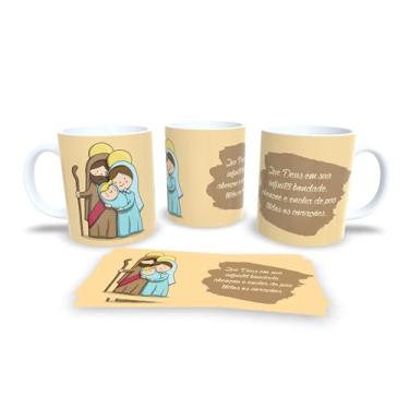 Imagem de Caneca Natalina Família Feliz, Porcelana Branca com Design Preto e Dourado, Mensagem Inspiradora em Português (2571)