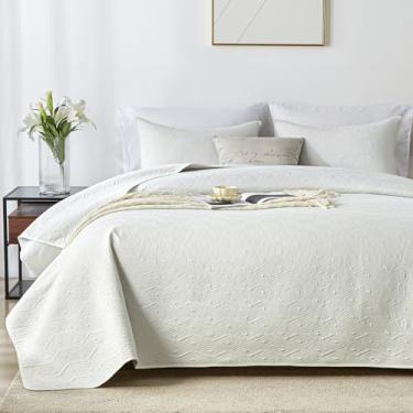 Imagem de Decoreagy Conjunto de colcha King/Cal King, conjunto de cama branca com 2 fronhas, colcha macia e leve com estampa de diamante, estilo moderno, edredom acolchoado de verão para todas as estações