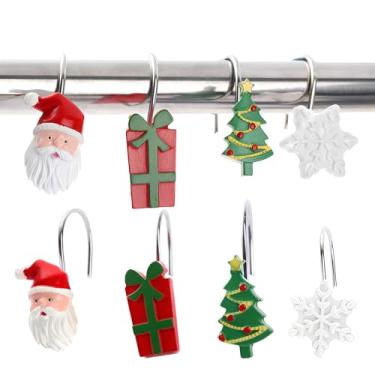 Imagem de Ganchos de cortina de chuveiro de Natal à prova de ferrugem anéis de cortina de chuveiro decorativos de metal ganchos de cortina de chuveiro anéis de varão para banheiro resistente à ferrugem