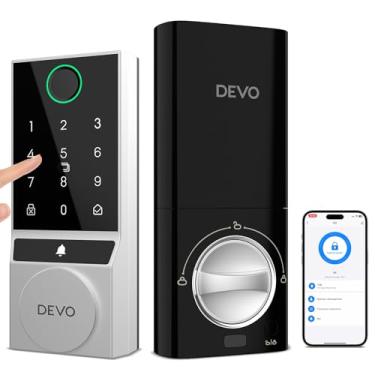 Imagem de DEVO Fechadura inteligente de campainha de vídeo G3 - Fechadura de impressão digital Wi-Fi com câmera 2K, entrada sem chave certificada BMMA, bloqueio automático e design IP54 à prova de intempéries