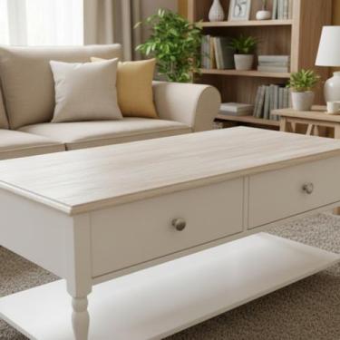 Imagem de Mesa de Centro 2 Gavetas 100cm Tampo de Madeira Maciça Escovada Pés To