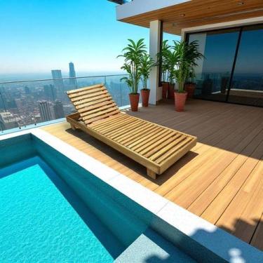 Imagem de Espreguiçadeira de Piscina Reclinável de Madeira Maciça Tropical Madei