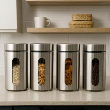 Imagem de Conjunto 4 Potes de Inox com Visor Vítreo Hermético 1,3 L - Mimo Style