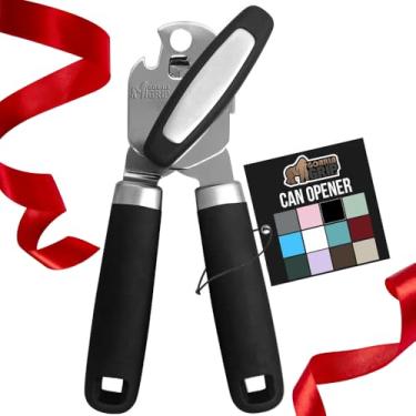 Imagem de Gorilla Grip Abridor de lata manual de borda lisa de aço inoxidável resistente original com alça de toque suave, à prova de ferrugem, botão portátil de giro fácil, abridores de tampa grandes, preto