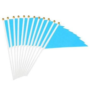 Imagem de PATIKIL Mini bandeiras flâmulas de 20 x 7 cm, 12 peças, pequena bandeira sólida em branco portátil no palito para fazer você mesmo grafite aniversário carnaval celebração esportes, azul claro