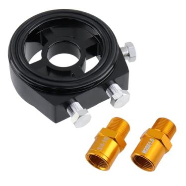 Imagem de Modengzhe Placa sanduíche para refrigerador de filtro de óleo, adaptador de placa de rosca sanduíche universal de liga de alumínio para carro com adaptador de pressão de óleo NPT de 1/20.3 cm, preto