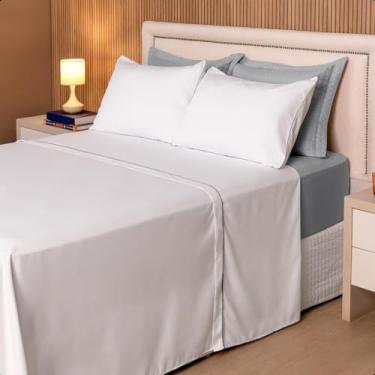 Imagem de Jogo de Lençol Cama Box Percal 200 Fios Toque Macio Completo (Cinza, King Size)