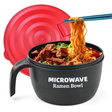 Imagem de Layron Tigela para panela de ramen - Tigela de macarrão de 1,275 g para micro-ondas Ramen em poucos minutos - Livre de BPA e pode ser lavada na lava-louças, conjunto com pauzinhos, perfeito para